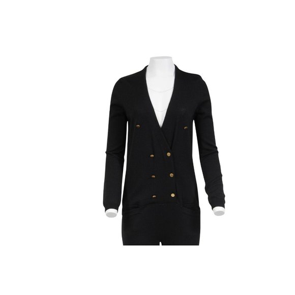 Chloe Black V Neck Wool Double Breasted Gold Button Jumpsuit Romper XS - Picture 10 of 12